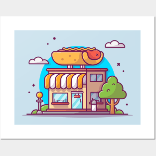 Hot dog Shop Cartoon Vector Icon Illustration Posters and Art